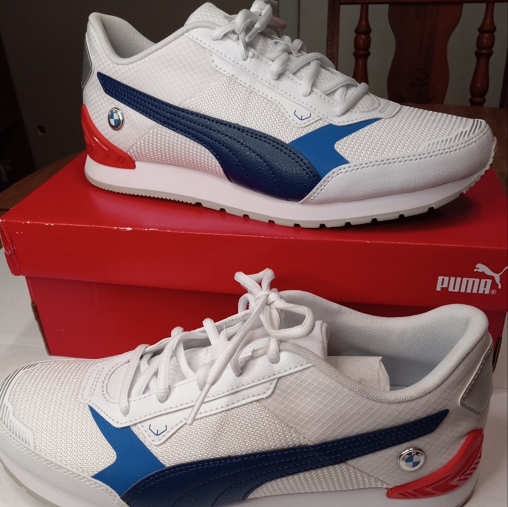 Men's Puma BMW MMS Track Racer White/Estate Blue/Red 8.5 Like new!